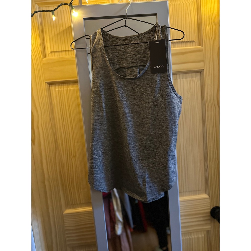 Kojooin Womens Heather Gray Space Dye Racerback Activewear Tank Top Size S NEW